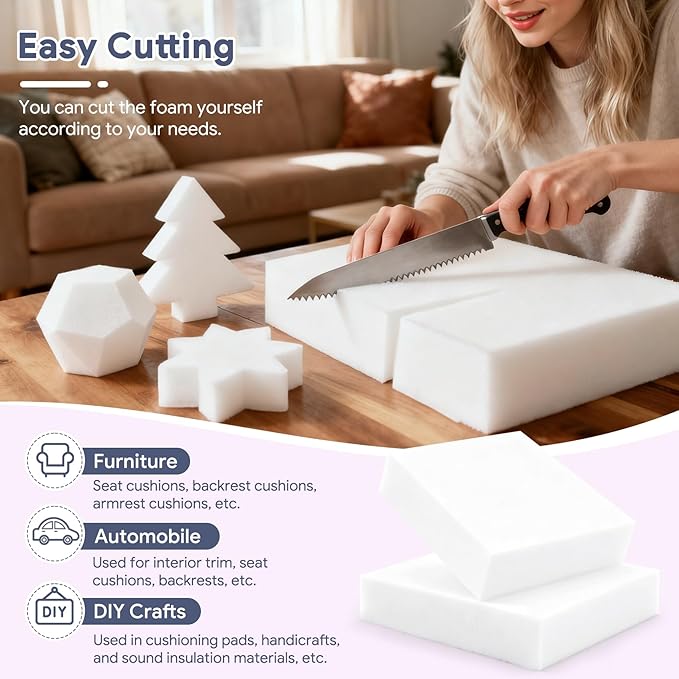 Upholstery Foam 72×24×1 Inch High Density Foam Strong Support Seat Foam for Couch Cushion Replacement Furniture Cushions Car Cushions DIY Projects (2PC)