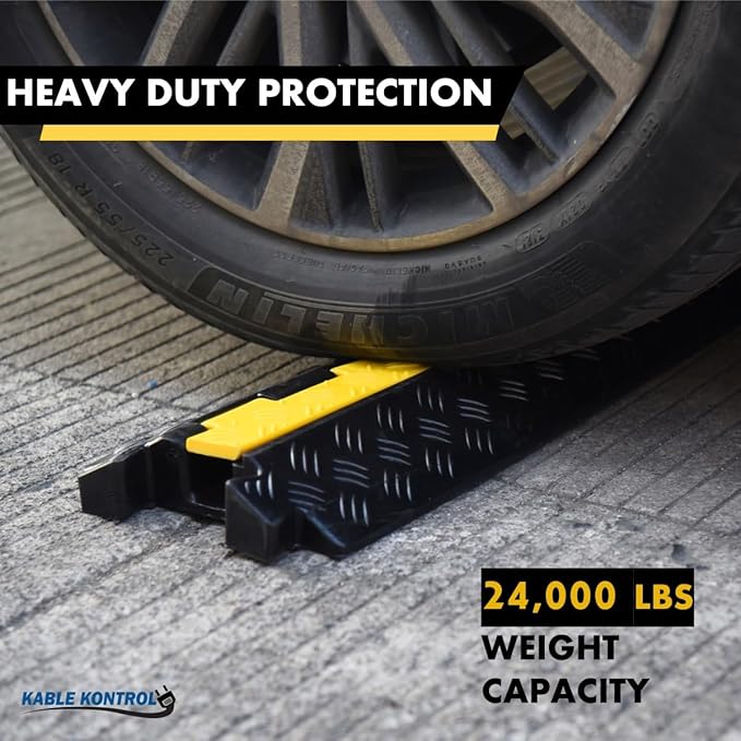 Kable Kontrol Atlas Heavy Duty Cable Protector Ramp - 1 Channel Bulk Wholesale Pallet - 10 Pcs - 39" Long Black & Yellow - 24,000 Lbs Capacity - Rubber Speed Bump Wire Protector Cord Cover - CP9896