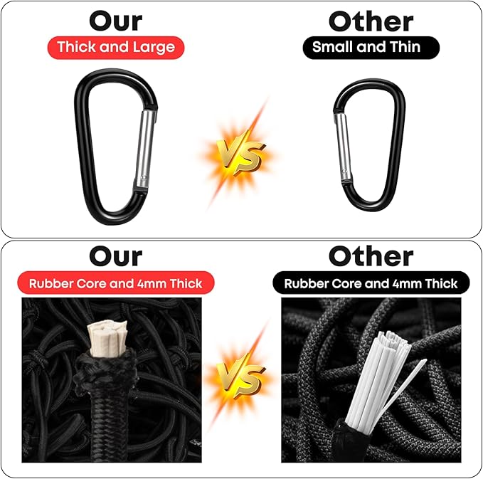 Elastic Cargo Net for Pickup Truck Bed (4' X 6' Stretches to 8' X 12'), Heavy Duty Cargo Net with 12 Pcs Steel Carabiners & 12 Pcs Sturdy Plastic Carabiners, for SUV, ATV, Trailer Tarp