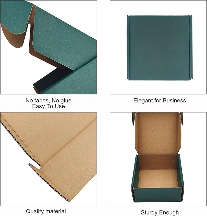 25 Pack Corrugated Packaging Box Mailers Shipping, Green Recyclable Cardboard Small Gift Mailer Boxes for Shipping Packaging Craft Gifts Giving Products (4x4x2 inch, Green)