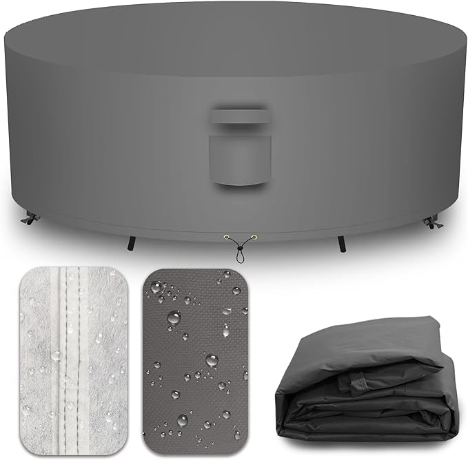 Heavy Duty Patio Furniture Covers Waterproof, 600D Round Outdoor Furniture Cover Waterproof for Sectional Sofa Couch, Outdoor Dining Table and Chair Set Covers 110"DIA x 28"H, Grey