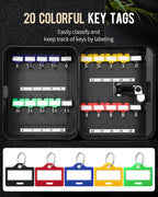 Uniclife 20 Position Key Cabinet with Combination Lock Resettable Black Digital Security Storage Box Steel Key Organizer with Colorful Key Tag Labels Stickers and Hooks