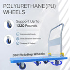 Doppy Flatbed Cart, 1320lbs Heavy Duty Capacity Platform Hand Truck 360 Degree Swivel Wheels Foldable Push Hand Cart for Loading and Storage, Warehouse (Blue)