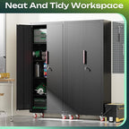71" H Garage Storage Cabinet with Wheels,Metal Cabinets with 4 Adjustable Shelves and 2 Locking Doors for Garage,Home,Office,Shop,Black