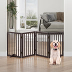 Dog Gate, Freestanding Dog Gates for Doorways, Foldable Dog Gate Indoor, Pet Gates for Doorways Bedroom, Puppy Gate with Metal Support Feet, Room Divider 4 Panels (Brown)