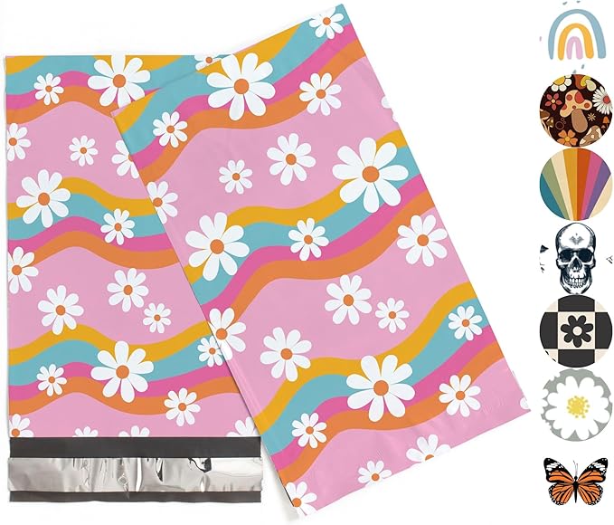 6x9 Poly Mailers – Groovy Daisy – Waterproof, Tear-Resistant Shipping Bags with Adhesive Seal – 100 Pack – Package Mint
