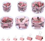Temiary 208 Pcs Metal Binder Clips, Assorted Sizes Extra Large, Large, Medium, Small, Mini, Micro Binder Paperwork Clip, Morandi Colored Paper Clamps Bulk for Office, Home, School (Pink)