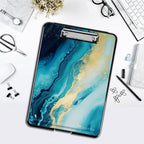 Clipboard with Storage,Office Supplies Nursing Clipboards Folder with Pen Holder Plastic Foldable Clip Board with Storage for Nurse Teacher,Blue Marble