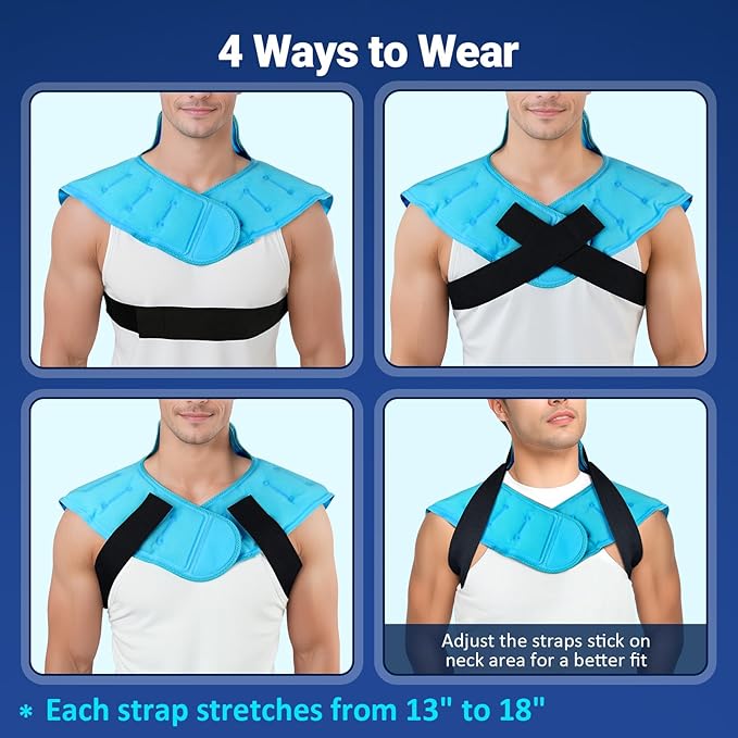 Comfytemp Large Ice Pack for Neck Shoulders Upper Back Pain Relief with Straps, HSA Eligible FSA Wearable Reusable Gel Ice Wrap with Cold Compression Therapy Recovery for Upper Back, Cervical (L)