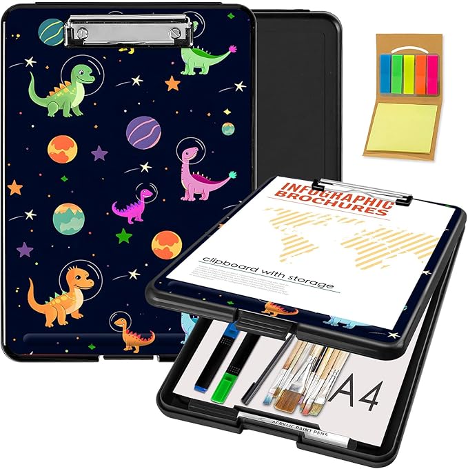 Clipboard with Storage,Office Supplies Nursing Clipboards Folder with Pen Holder Plastic Foldable Clip Board with Storage for Nurse Teacher,Dinosaurs Planet