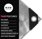 PROTARP Extreme Heavy Duty 22 Mil Tarp Cover, Waterproof, UV Resistant, Rip and Tear Proof, Poly Tarpaulin with Reinforced Edges for Roof, Camping, Patio, Pool, Boat. (Silver/Black 30′ X 60′)