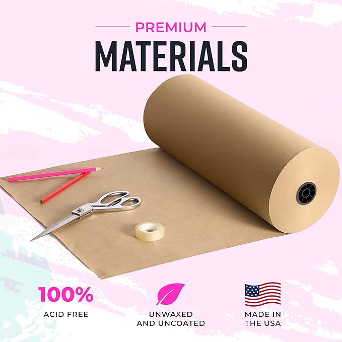 Bryco Goods 18" x 14400" (1200 ft) - Large Brown Kraft Paper Roll for Packing - Made in USA - Natural Kraft Wrapping Paper for Void Filling, Shipping, Wall Art, Crafts, Floor or Table Covering