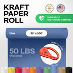 Blue Kraft Paper Roll 36" x 1200" (100 feet) with Cutter - USA-Made Wrapping Paper for Packing, Moving, Shipping & Crafts/Arts - 100% Recyclable Natural Craft Material by IDL Packaging
