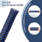 Braided Cable Sleeving, PET Expandable Braided Cable Sleeve, Flexible Mesh Sleeving Cord Management for Audio Video and Other Home Device, Cord Protector from Pets (Black Blue-2, 1/2")