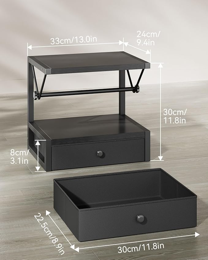IBUYKE Label Holder for Rolls and Fan-Fold Labels,Wooden Thermal Shipping Label Stand With Drawer Desktop Printer Holder for Home, Office, Small Business,Black TPS003B