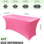 Obstal 6 Pack Stretch Spandex Table Covers for 6 Foot Tables - 6 FT Universal Rectangular Fitted Tablecloth Protector for Wedding, Banquet, Party, 72 Length x 30 Width x 30 Height Inches, Dark Pink