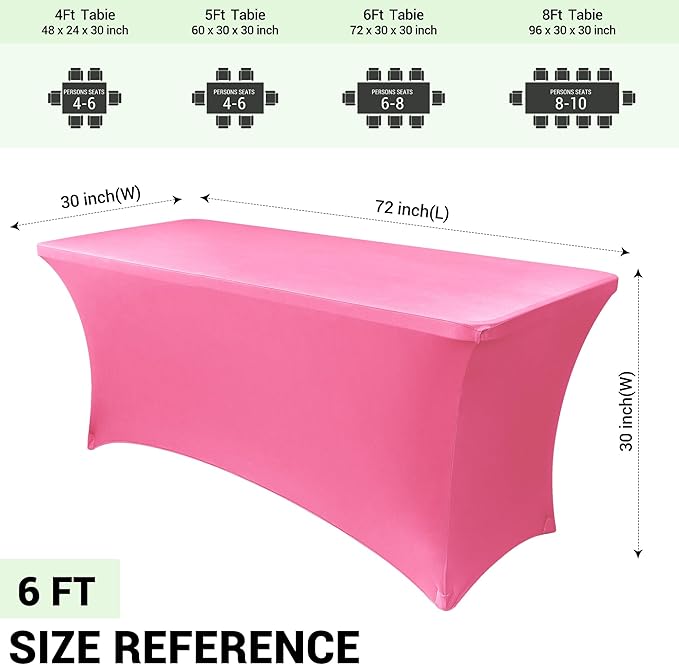 Obstal 6 Pack Stretch Spandex Table Covers for 6 Foot Tables - 6 FT Universal Rectangular Fitted Tablecloth Protector for Wedding, Banquet, Party, 72 Length x 30 Width x 30 Height Inches, Dark Pink