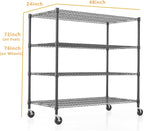 Himimi 4 Tier Wire Shelving with Wheels Heavy Duty Height Adjustable Metal Shelves for Storage, Commercial Grade Steel Utility Wire Rack for Kitchen Garage Pantry Organization-24×48×72, Black