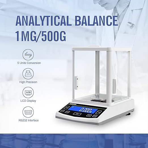 Analytical Balance 500g×0.001g Lab Scale 0.001g Accuracy High Precision Laboratory Scale with Windshield RS232 Interface Laboratory Balance (500g,1mg)