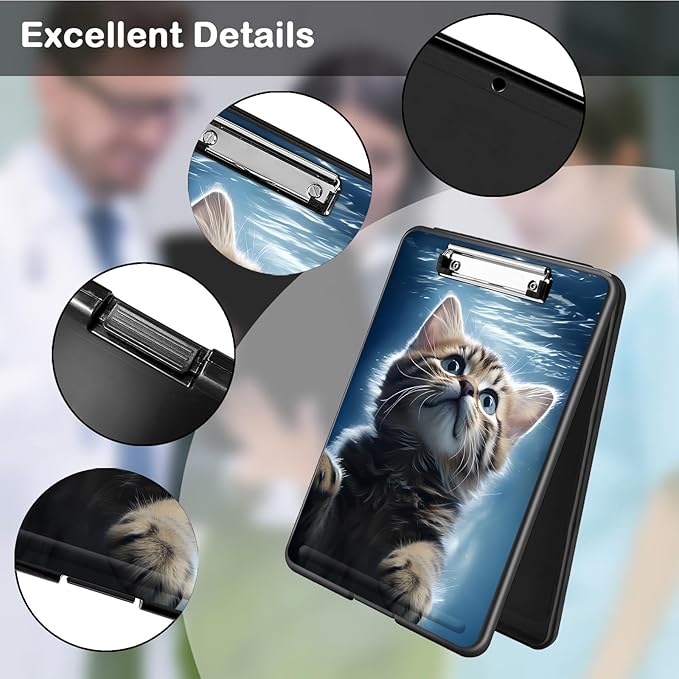 Clipboard with Storage,Office Supplies Nursing Clipboards Folder with Pen Holder Plastic Foldable Clip Board with Storage for Nurse Teacher,Swimming cat