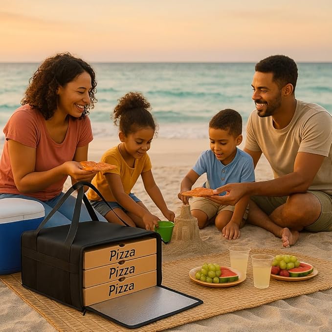 Bodaon Pizza Bags for Delivery 16" x 16" x 6" – Compact Pizza Bag Holds Up to 3 Boxes, Foldable Thermal Carrier Cooler for Delivery Drivers