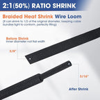 2:1 Heat shrinkable Braided Sleeving Fabric Wire Loom High Temp Heat Shrink Wiring Harness Abrasion Protector Cable Sleeve(3/8"-48ft)