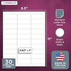 NextDayLabels - 2.5/8" x 1" Rectangular Sticker Labels for Printer - White Laser/Inkjet Printer Labels Return Address Labels Shipping Label Stickers (25 Sheets, 30 Per Sheet, 750 Labels)