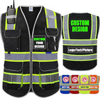BeautyWill Custom Logo 10 Pockets Safety Vest Class2 ANSI Certified High Visibility Reflective Vest
