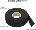 MECCANIXITY Braided Cable Sleeves Heat Shrinkable Fabric Sleeving, 7/8" 60ft Black 2:1 Ratio Heat Shrinkable Cord Protector for Harness Cable, Network Cable Protection, Cable Management