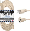 Iron Forge Cable Weatherproof 150 Ft Outdoor Extension Cord - 16/3 SJTW Heavy Duty Light Brown Extension Cord 3 Prong - 10 Amp Exterior Power Cable