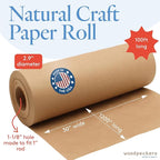 Woodpeckers Brown Kraft Paper Roll 30 inch Wide, 1200 inch Long, 1 Roll, Jumbo Roll for Eco Friendly Christmas Gift Wrapping Paper and Packing Paper