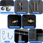 Aobabo Metal Broom Closet Storage Cabinets with 4 Adjustable Shelves and Lock,Metal Mop and Broom Cabinet with Pegboards and Wheels,Assembly Required,Black