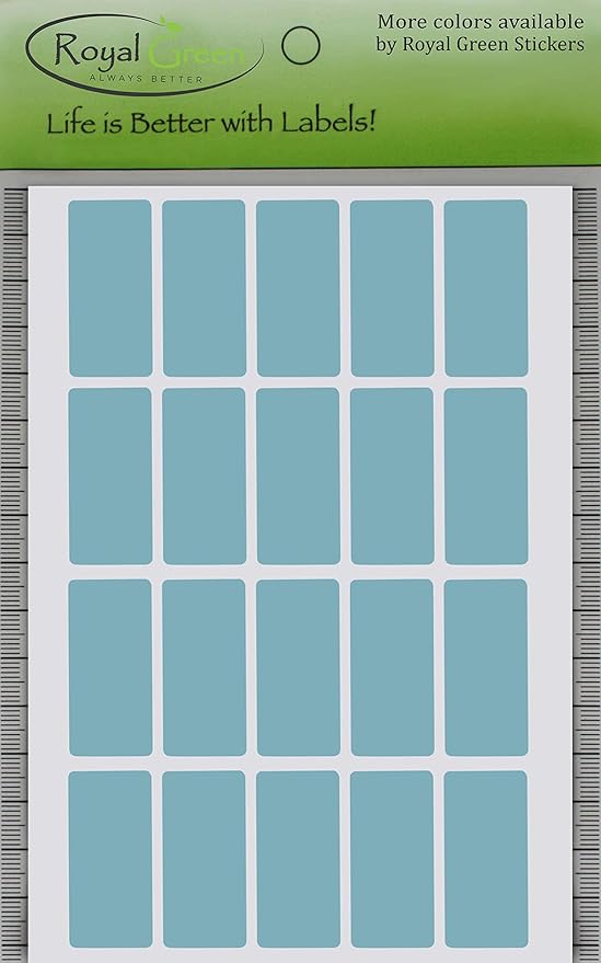 Royal Green Light Blue Rectangular Colored Labels 1.57 inch x 0.75 inch - Rectangle Color Code Stickers (40mm x 19mm) - 100 Pack