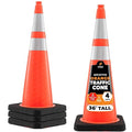 Xpose Safety 36 Inch Orange Traffic Cones Heavy Duty 15lb with 6" & 4" Collars, 4 Pack - Multipurpose PVC Plastic Safety Cone for Parking, Soccer, Caution, Kids and Construction - DOT Approved