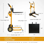 Material Lift Winch Stacker, 440 lbs Capacity Table Cart, 35.4" Lifting Height Manual Forklift Stacker, Pallet Jack Truck Dolly with Swivel Casters and Lift Plate (Yellow)