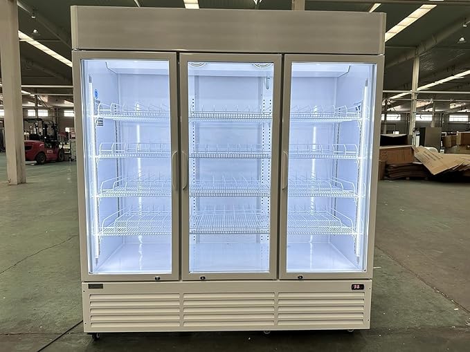Commercial Flower Refrigerator Floral Display Cooler,White 3 Glass Doors Floral Fridge With LED Light Adjustable Shelves,ETL Sanitation,71" Wide,63.5 Cuft, Wheels Included