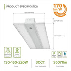 ASD LED Linear High Bay Light Fixture, Commercial Shop Lighting | 3CCT, Dimmable, Angle Adjustable, DLC Premium, UL Listed | 220W 36000LM 3500-5000K 100-277V | Warehouse, Garage, Workshop Lamp | White