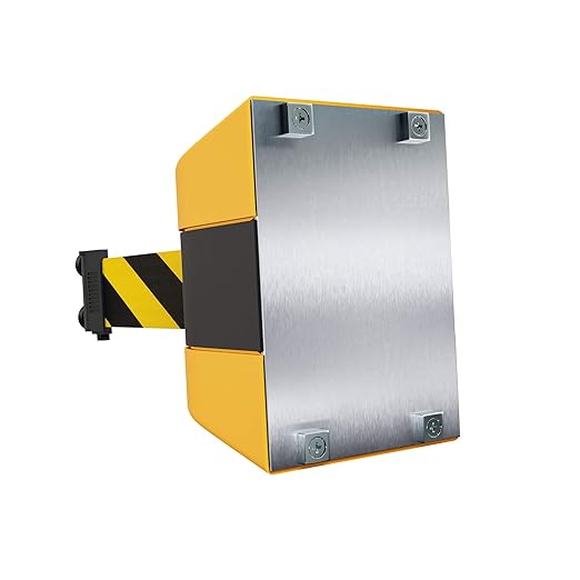 Crowd Control Warehouse - CCW Series WMB-230 Magnetic Wall Mount Retractable Belt Barrier - 30 Foot, Black and Yellow Safety Belt with Yellow ABS Case