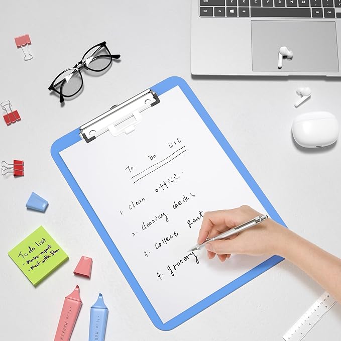 Hongri Plastic Clipboard with Pen Holder, Blue 8.5x11 Letter Size Clip Board for Classroom, Office, Students, Nurses and Women, Low Profile Clip, Size 12.5 x 9 in(Pack of 6)