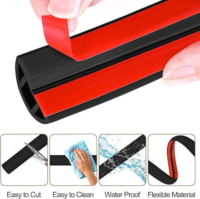 MYFAMIREA 10FT Floor Cord Cover for Wire Self Adhesive Cable Cavity Management PVC Extension Cord Hider Power Floor Wire Protector Cover Prevent Cable Trip for Office Home Outdoor (Black, 1.97'')