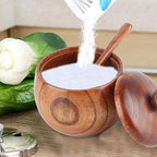 Wooden Salt Container with Lid and Spoon, Salt Cellar for Kitchen Countertop, Wood Spice Jar Keeper, Small Seasoning Box for Sugar or Pepper