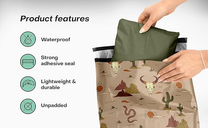 10x13 Poly Mailers – Western Boho – Waterproof, Tear-Resistant Shipping Bags with Adhesive Seal – 100 Pack – Package Mint