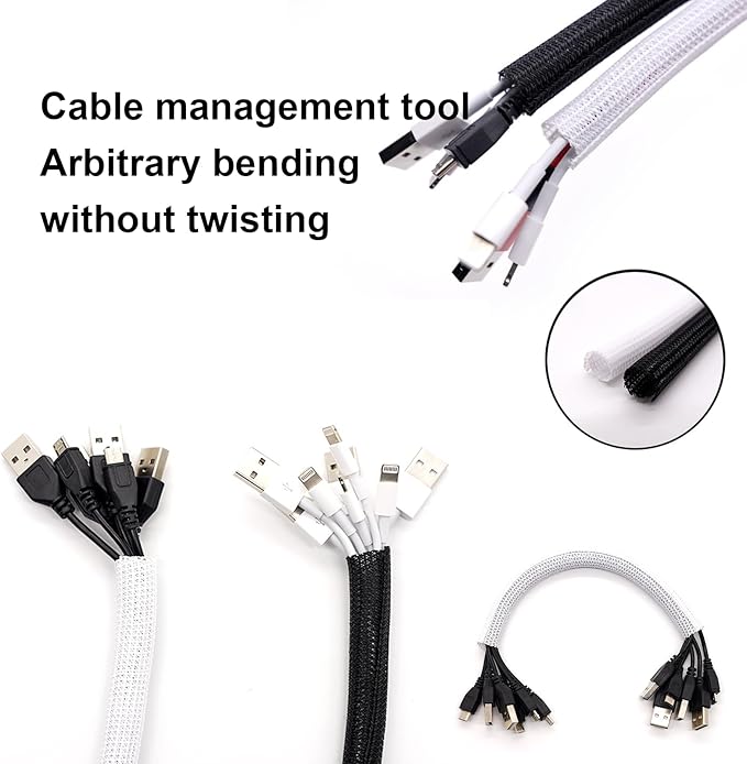 25ft - 1/2 inch Cord Protector, Split Sleeve Cable Management, Heavy Duty Wire Loom Tubing for Power Cords/USB/Audio Video – Pet Proof Chew Resistant Sleeving - Black