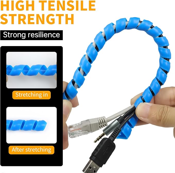 Spiral Cable Wrap, 16.4ft, 33ft Wire Protection Sleeve Cover Cable Organizer Pipe Flexible Spiral Wrap Winding Tube Prevent Cat from Chewing Cables (Blue, 8mm (5/16")-16.4ft)