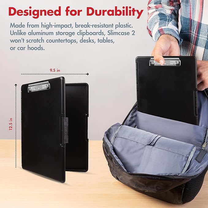 Dexas Slimcase 2 Plastic Clipboard with Storage & Side Opening, Black, Office Supplies Clipboards to Organize, Carry and Store, A4 Holder, Style & Functionality Nursing Clipboards (Pack of 6)