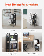 VEVOR Rolling Library Book Cart, 150 lbs Capacity, 17.7 x 13.0 x 34.6-Inch Library Cart, Double Sided L-Shaped Shelves with 2-Inch Lockable Wheels, Book Truck for Home Shelves Office and School, Black