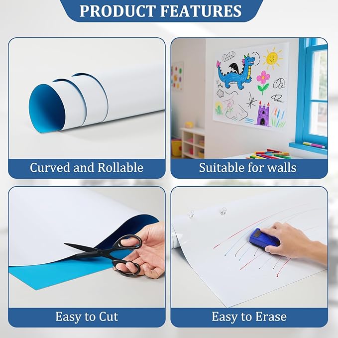 Whiteboard Adhesive Contact Paper, 24×18" in Magnetic Whiteboard Roll, Dry Erase Board for Wall. Ideal for Schools, Offices, and Homes. Includes Markers and Dry-Erase Board.