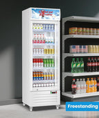 Tylza Commercial Refrigerator with Glass Door Display Beverage Fridge, 13.52 Cu Ft Upright Beverage Cooler Merchandiser with Rebound Door, Fast Cooling, Low Noise, White