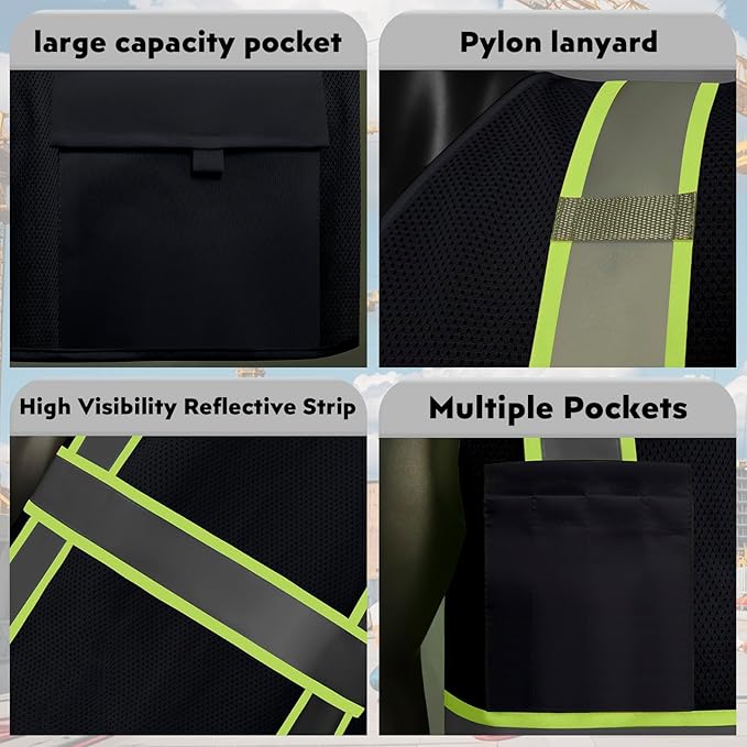 BeautyWill Custom Safety Vest Customized Logo Class 2 High Visibility Reflective Vest with Pockets Construction workwear