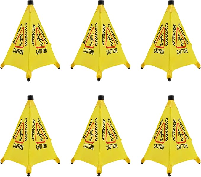 Caution Wet Floor Sign, 6 Pcs 20 Inch Pop up Wet Floor Sign with Storage Tube, Foldable Triple-sided Bilingual Safety Warning Signs for Commercial Stores Grocery Restaurant Restroom Office (6, 20 In)